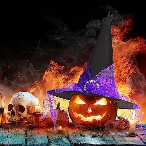 CCINEE Witch Hats for Women, Adult Witch Vampire Halloween Costumes Accessories Foldable Lace Veils Hats for Cosplay Party