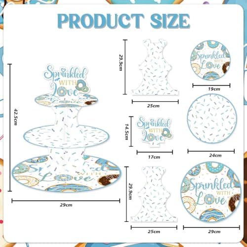 Blue Baby Sprinkle 3-Tier Cupcake Stand Blue Donut Dessert Cupcake Holder Sprinkle with Love Baby Shower Decorations for Boy Party Favor