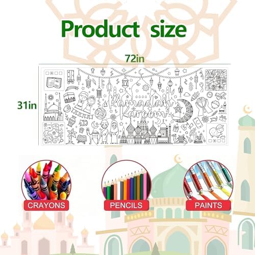 Ramadan Coloring Poster Large Ramadan Kareem Coloring Tablecloth Crafts Paper Tablecloth for Home DIY Drawing Games Party Supplies 30 x 72 Inch