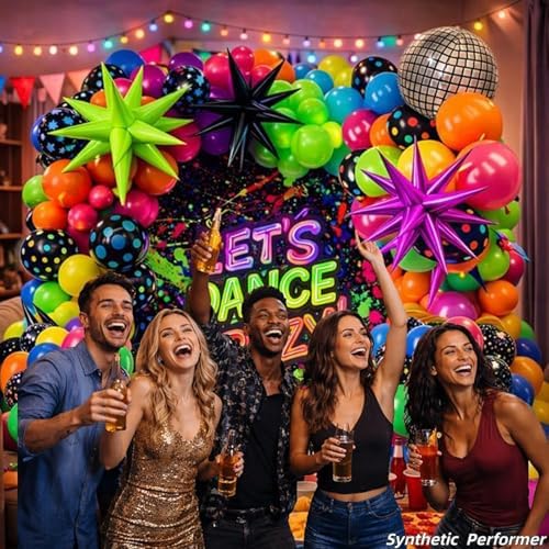 147PCS Neon Balloon Arch Garland Kit with Glow in the Dark Balloons for 80s 90s Disco, Rock and Roll, Birthday, Fiesta and Let's Glow Party Decorations