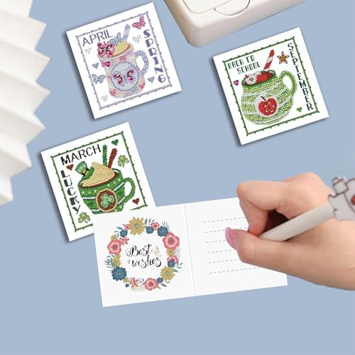 YOKUSHI 12 PCS Monthly Diamond Art Painting Greeting Cards, 12 Month from Jan - Dec Craft DIY Card Making Kits for Adults Gifts (Month)