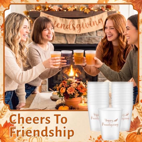 Yungyan 100 Pcs Happy Friendsgiving Frosted Plastic Cups 16oz Thanksgiving