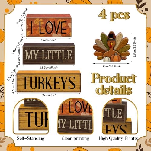 Lineshading 4 Pcs Fall Table Decor for Home, Wood Thanksgiving Turkeys Sign