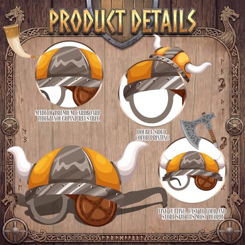 32 Pcs Viking Theme Party Favor Paper Glasses, 16 Unique Designs Nordic Mask Viking Ship Helmet Photo Booth Props for Halloween Birthday Party Classroom Rewards Goodie Bag Fillers
