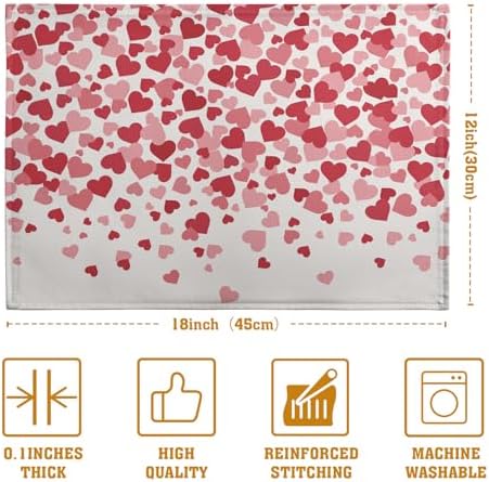 Valentine's Day Pink Love Heart Placemats Set of 4 Valentine Dining Place Mat Heat Resistant Washable Wedding Anniversary Rectangle Table Mat for Outdoor Kitchen Home Party 12x18 Inch