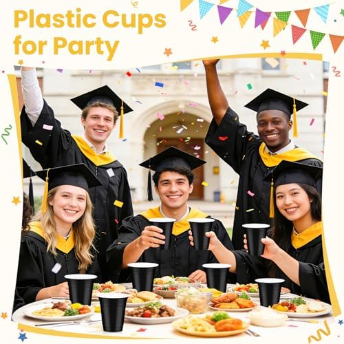 50 Pcs Black Plastic Cups, 12 oz Disposable Cups for Party