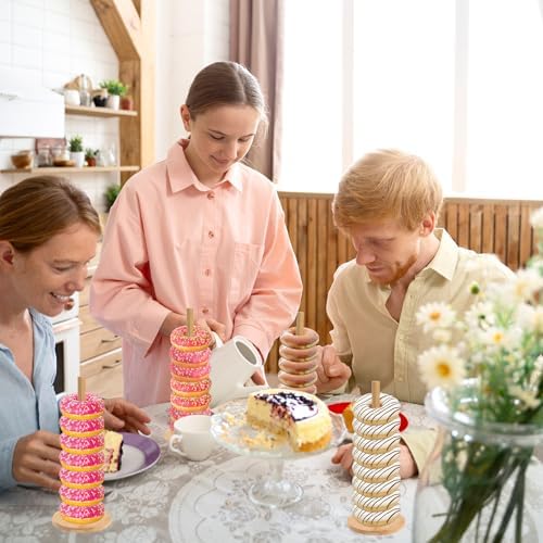 Giantree 8 Pack Wood Donut Stand, 10.62in Farmhouse Donut Display Stand for Dessert Table Party Doughnut Tower Bagel Holders for Party Christmas Birthday New Year Wedding