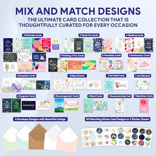 Decorably Christian Greeting Cards Assortment Box, 50 Pack, All Occasion