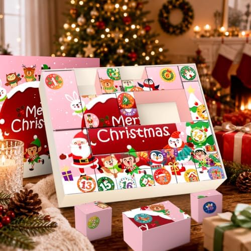 JWSCYSY 2026 Christmas Advent Calendar Box Set DIY - 24 Empty Surprise Gift Boxes with Number Stickers to Fill, Countdown Calendar for Kids Family Holiday Christmas Decorations (Pink)