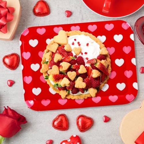 JarThenaAMCS 3Pcs Valentine' s Day Serving Trays Reusable Serving Dishes Red Pink Heart Decorative Platter for Wedding Party Sharing Snacks Fruits Dessert, 13 x 10 Inch