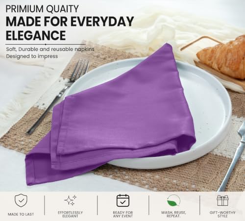 Ruvanti Cloth Napkins Set of 12, Cotton Enrich 18”x18” - Purple