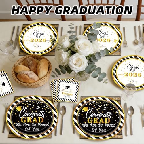 100PCS Graduation Paper Plates and Napkins Set- (25 Guests)