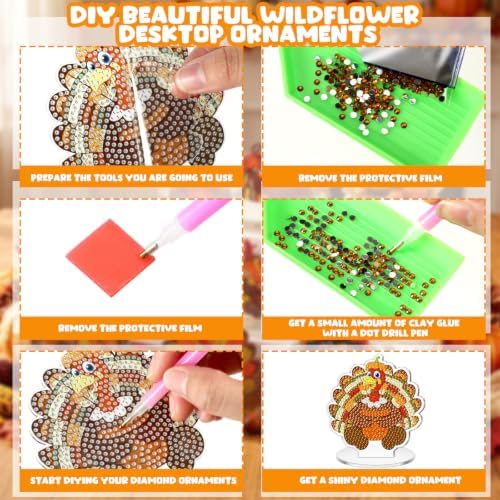 Kosiz 9 Pcs Thanksgiving Turkey Diamond Art Tabletop Decor Fall Diamond Art
