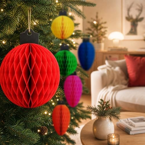 Christmas Light Honeycomb Ball Hanging Decor, 12 Pcs