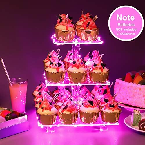 YestBuy 3 Tier Cupcake Stand with Pink Light, Cupcake Tower for 24 Cupcakes