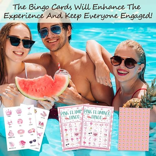Flamingo Bingo Game Cards For Adults, Pink Flamingo Bingo Cards Game For Family Hawaiian Holidays Friends Gatherings, Ideal For Summer Luau Party Game, 24 Players Birthday Party Supplies Favors, 008
