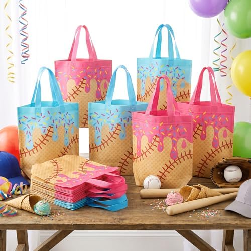 Hosuly 24 Pcs Baseball Ice Cream Drip Gift Bags Bulk 15.2 x 10.2 in