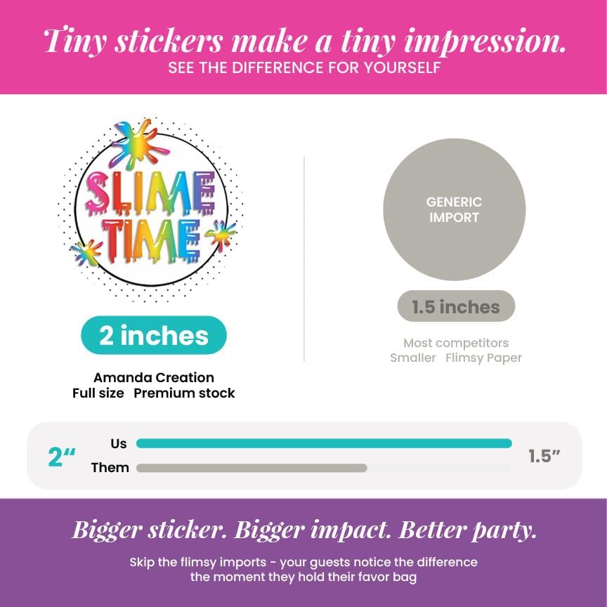 Slime Stickers Labels, 40 Pack 2 Inch Rainbow Slime Time Birthday Thank You Circle Labels for Containers, Party Favors and Goodie Bags by Amanda Creation