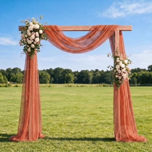 Artoid Mode Pearl Terrcotta Gauze Table Runner 10FT Home Decor