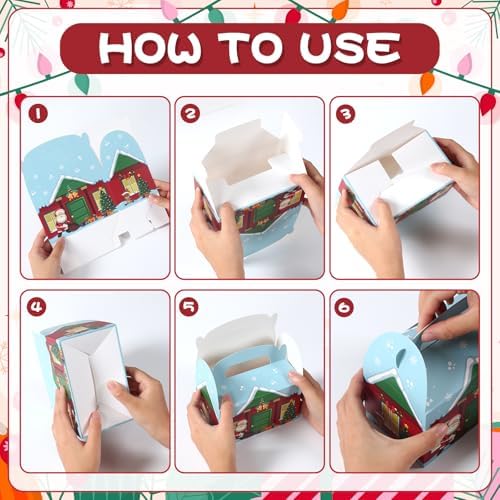 Patimate 24 pcs 4 Style Christmas Cookie Boxes for Gift Giving with Handles