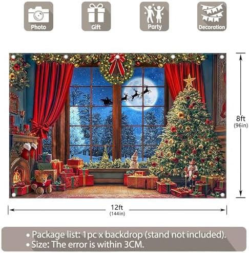 Fabric 12x8ft Christmas Window Photography Backdrop Winter Banner