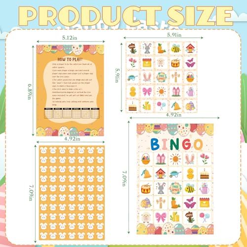 YQUQWN Easter Bingo Game 24 Players Colorful Egg Spring Bingo Cards with Bunny Chick Basket Icons Happy Easter Party Supplies for Holiday Activities