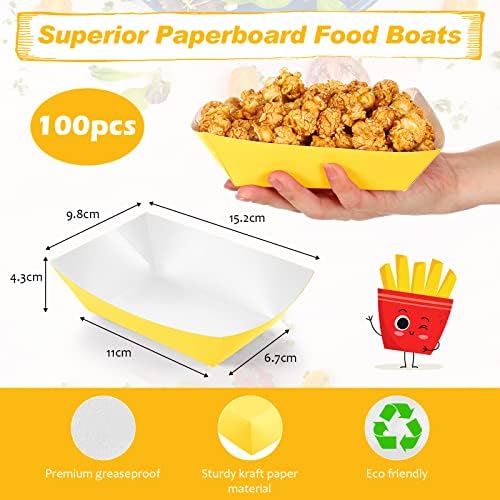 Yinkin 100 Pcs 2lb Paper Food Trays Boat Nacho Boats for Hot Dogs, Yellow