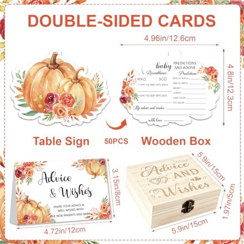 50 Pcs Fall Baby Prediction Advice Cards with Wooden Keepsake Box
