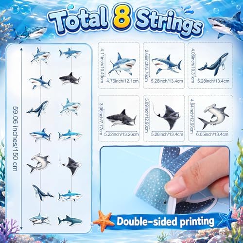 Xinnun 8 Pcs Shark Party Decorations Shark Hanging Banners Garland