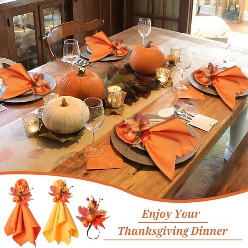 Fall Thanksgiving Napkins and Napkin Rings, Thanksgiving Table Decorations