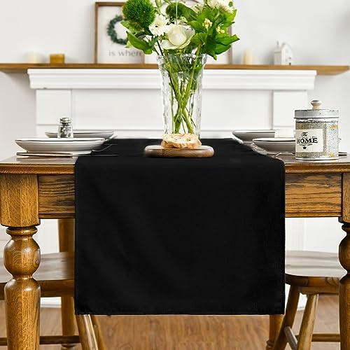 Artoid Mode Black Table Runner, Seasonal Halloween Washable Kitchen Dining Table Decoration for Home Party Decor 13x120 Inch