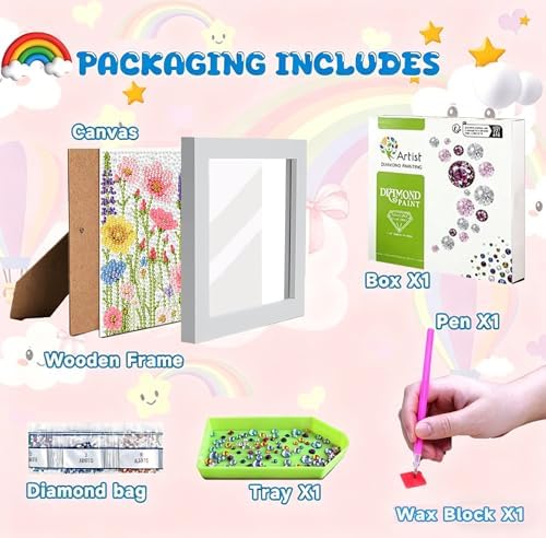 Wildflowers Diamond Art Kit for Kids with Frame -5D Diamond Painting Kits