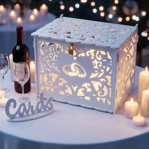 Jolik DIY Wedding Card Box with Lock, Large Money Box Holder with Card Sign for Wedding Reception, Gift Card & Envelope Storage, Anniversary & Birthday Party Decoration