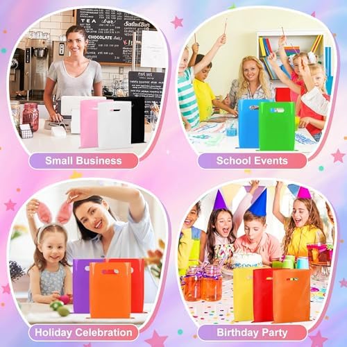 VieFantaisie 50 PCS Party Favor Bags, 8" x 11" Goodie Bag for Candy Treat Crafts, Plastic Gift Bags Bulk with Handle for Birthday Party, School Events, Thanksgiving, Christmas, Halloween, 10 Colors