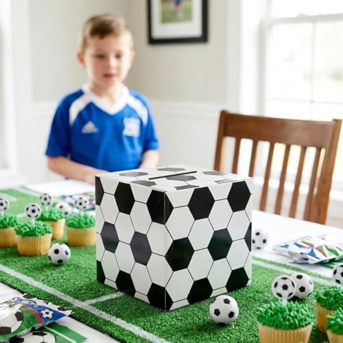 Soccer Card Box Sports Party Favors Post Box Cardboard Receiving Money Holder for Soccer Theme Wedding Reception, Baby Showers, Anniversary, Birthday Party, Graduation Table Centerpiece Decorations