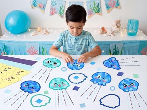 48PCS Summer Crafts: Paper Jellyfish Suncatchers DIY Kits, Window Stained Glass Effect Art Supplies