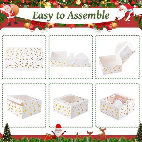 32Pcs 4x4x2.5 in Christmas Cookie Boxes with Window, White Gold