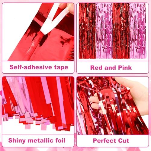 4Pcs Valentines Day Table Skirt Galentines Decorations Foil Fringe