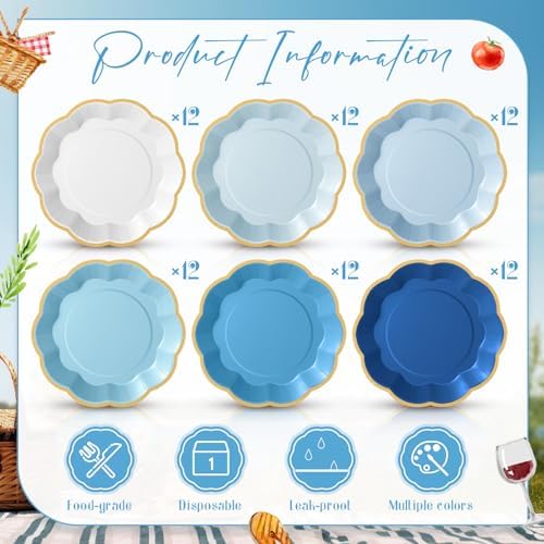 72 Pcs Blue Paper Plates 9 Inch Disposable