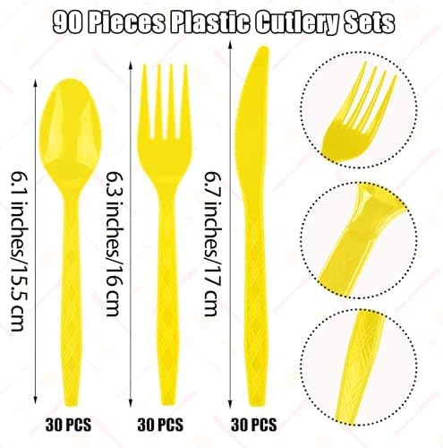 Kochorie 90 Pieces Yellow Plastic Cutlery Set