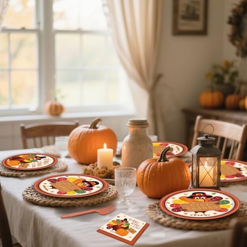 100 Pieces Thanksgiving Turkey Party Tableware Set – Gobble Gobble Plates, Napkins and Forks, Disposable Dinnerware for Thanksgiving Dinner, Friendsgiving and Fall Harvest Party Supplies