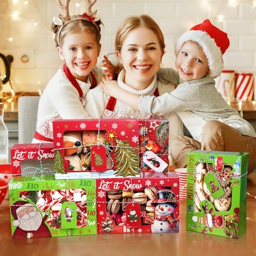 48set Christmas Cookie Boxes 8.7"x 6"x 2.7" Bakery Treat Box With Window