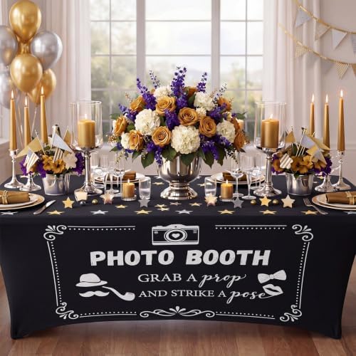 Frienda 6ft Photo Booth Table Cloth Black Photobooth Stretch Table Covers