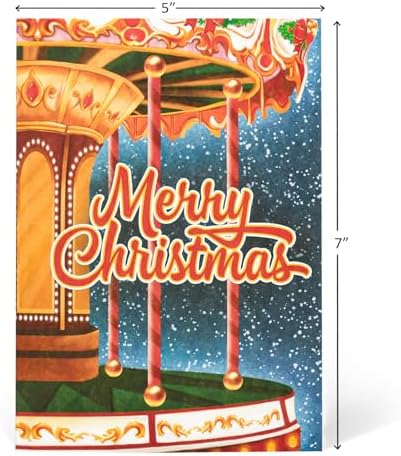 POPWOW Christmas Merry-Go-Round Pop Up Card, Merry Xmas, Reindeers, Wreath, 3D Popup Greeting Cards, Gifts for Women, Men, Kid, Boy, Girl, Sister, 5x7 - Includes Envelope And Message Note