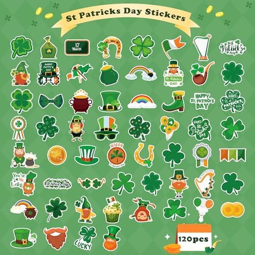 120 PCS St Patricks Day Stickers for Kids - St Patricks Day Decorations - St Patricks Day Accessories Shamrock Decorations,St. Patrick’s Day Crafts Gifts for Boys Girls
