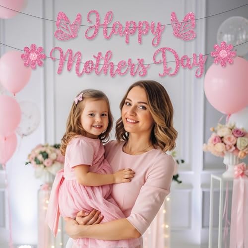 Mothers Day Banner Decorations, Happy Mothers Day Banner, Glitter Mother's Day Banner Mother's Day Decorations for Party Supplies