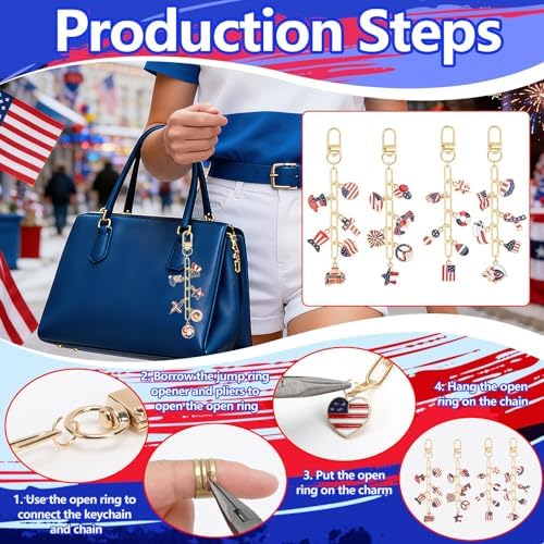 AUGSUN 189 Pcs 4th of July Keychain Making Kit Patriotic DIY Keychain Craft