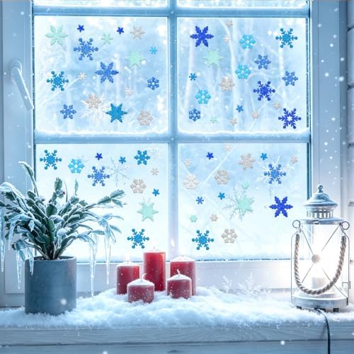 576 PCS Snowflake Foam Stickers, Glitter Winter Snowflake Stickers,8 Sheets