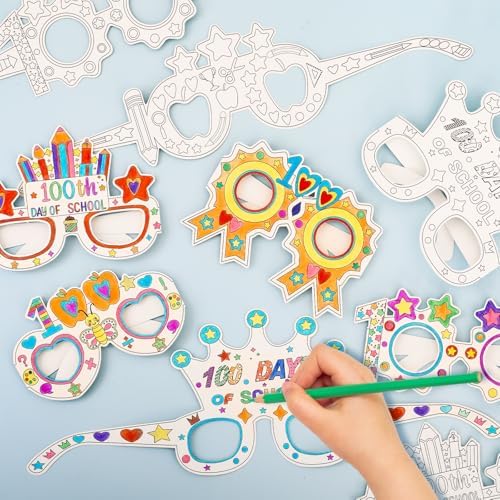 36Pcs 100 Days of School Coloring Glasses 100th Day of School Craft Art Kit