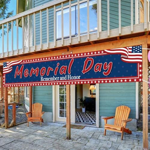 Memorial Day Banner 120x20Inch - Memorial Day Decorations, Remember and Honor Banner for Fence Yard Sign Patriotic Decorations Party Supplies